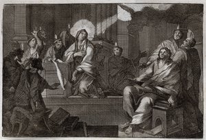 Royaumont-Bibel, Neues Testament: Pfingsten. Der Heilige Geist kommt auf die Jungfrau Maria und die Apostel herab. Illustration von 1811.