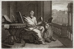 Royaumont-Bibel, Neues Testament: Der Evangelist Sankt Lukas mit dem Stier. Illustration von 1811.