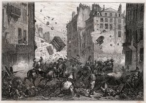 Rue Saint-Antoine während der Trois-Glorieuses (Juli 1830) - Revolution von 1830 Barrikadenkämpfe in der Rue Saint-Antoine (Saint Antoine) im Jahr 1830 von Unknown artist
