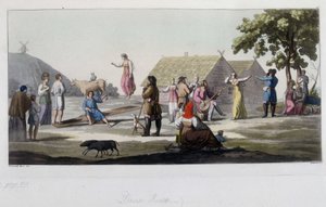 Russischer Tanz und Spiel. In „Das alte und moderne Kostüm“ 1819-1820, von Ferrario.