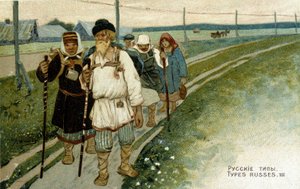 Russische Reisende zu Fuß im 19. Jahrhundert