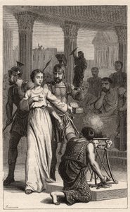 Heilige Blandina - Heilige Blandine (Märtyrerin 177) weigert sich, den Götzen zu opfern - Gravur in „Die berühmten Frauen Frankreichs“ von Oscar Havard - 1886 von Unknown artist