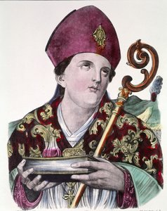 Heiliger Januarius, Schutzpatron der Stadt Neapel, hält die Ampulle mit seinem Blut in den Händen. Farbiger Volksdruck aus dem 19. Jahrhundert von Unknown artist
