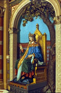 Heiliger Ludwig oder Ludwig IX. (1214 - 1270) spricht Recht. Chromolithographie