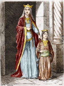 Sainte Bathilde (oder Batilde, Bathylle, Beaudour) (626-680), Königin der Franken mit Clotaire. Gravur in „Histoire De France En Cent Paintings von Paul Lehugeur“ 1891 von Unknown artist