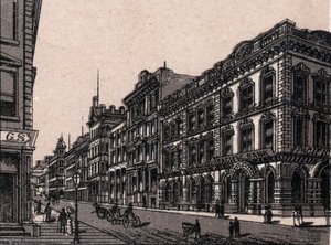 San Francisco, Vereinigte Staaten: Ansicht der Pine Street. in „Die Welt illustriert 168 Ansichten“ Undatiert (spätes 19. Jahrhundert) von Unknown artist