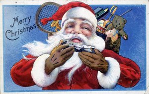 Weihnachtsmann und seine Spielzeughaube - Amerikanische Postkarte, Ende des 19. Jahrhunderts