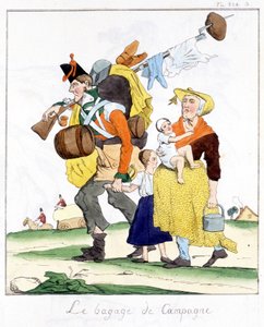 Englischer Soldat der Napoleonischen Feldzüge mit seiner Frau und seinen Kindern - in „Musée de la caricature“ von E. Jaime, ed. Delloye, Paris