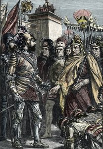 Spanische Eroberung Mexikos: Treffen zwischen Hernan Cortes und Montezuma II im Jahr 1519