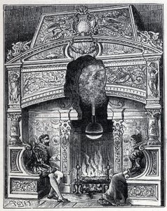 Dampf und Sonnenwärme: Eolipyl-Kamin, Dampf- und Reaktionsmaschinensystem ursprünglich entworfen von Heron von Alexandria (80 v. Chr.). Gravur in „La Nature“