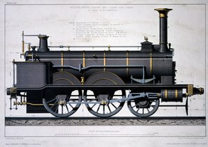 Dampflokomotive der Mulhouse-Eisenbahn - Zeichnung in der Wäsche von Unknown artist