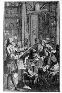 Stephen Grays Experiment (1670 - 1736) zur elektrischen Leitfähigkeit des menschlichen Körpers. Gravur aus dem 19. Jahrhundert von Unknown artist
