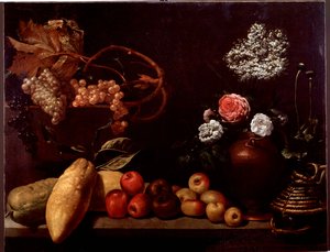 Stillleben mit Rosen, Strauchblumen, Zitronen und Trauben von Unknown artist