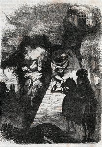 Kampf zwischen Roland und Rodomont - Gravur von 1851 aus „Furious Roland“ (Orlando furioso) (16. Jahrhundert) von Ludovico Ariosto, bekannt als Ariosto - Ausgabe übersetzt aus dem Italienischen von Graf von Tressan und veröffentlicht von Gustave Harvard von Unknown artist