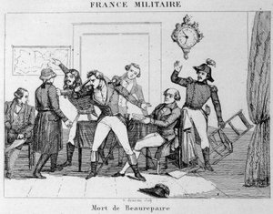 Selbstmord von Beaurepaire (1792) nach der Entscheidung, Verdun an die Preußen zurückzugeben. Gravur des 19. Jahrhunderts