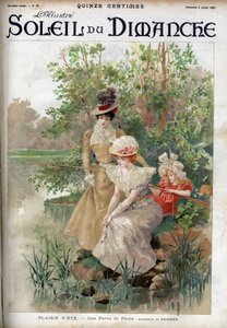 Sommervergnügen: Frauen spielen ein Angelspiel. Gravur in „Le sun-du-dimanche“, 9. Juli von Unknown artist