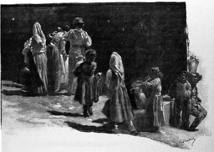 Aberglaube: die Betrachtung der Sterne durch die Bewohner der Dörfer Siziliens. Gravur des 19. Jahrhunderts