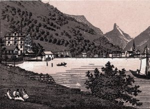 Schweiz: Ansicht der Stadt Flüelen. in „Die Welt illustriert 168 Ansichten“ Undatiert (spätes 19. Jahrhundert) von Unknown artist