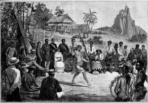 Tahiti: Thailändische Tänze in Papeete, vor dem Hof von König Pomare V von Unknown artist