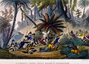 Einnahme der Schlucht bei Reuvres am 23.02.1802. Die Leclerc-Expedition, die die Truppen von François Dominique Toussaint, bekannt als „Toussaint-Louverture“, umzingelt. von Unknown artist