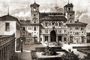 Terrasse und Fassade der Villa Medici. Reise von Francis Wey 1864-1869 in Tour du monde 1870 1. Semester.