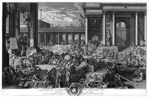 Die Akademie der Wissenschaften und Schönen Künste, gewidmet dem König. Von seinem sehr demütigen und sehr treuen Diener und Untertan Seb. der Schreiber. Gravur von Ebastien Leclerc, dem Älteren
