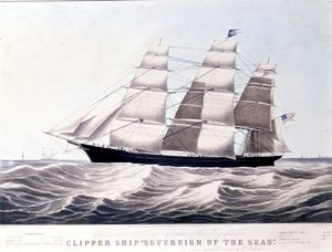 Der amerikanische Klipper Sovereign of the Sea um 1852. Lithographie des 19. Jahrhunderts