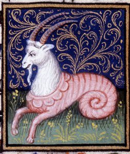Der Steinbock. Miniatur eines Horoskops. Manuskript aus dem 15. Jahrhundert. Bibl. Trivulziana, Mailand