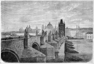 Die Karlsbrücke in Prag - Gravur in „The Illustrous Journal“