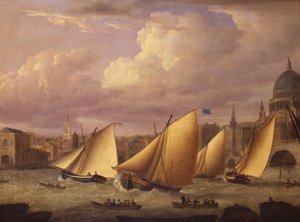 Die Cumberland-Flotte beim Rennen über die London Bridge
