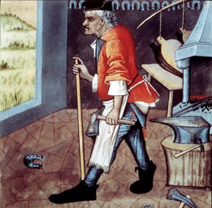 Der Schmied (Detail) einer Miniatur des 15. Jahrhunderts von Unknown artist