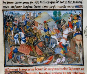 Der Kaiser von Konstantinopel Heinrich I. von Flandern Hainaut (1177-1216) während einer Schlacht. Miniatur aus „Chronique abrégée“ von David Aubert