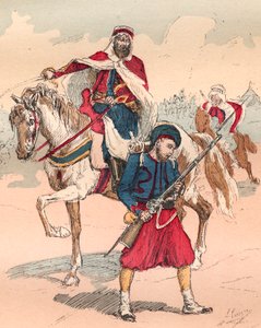 Die französische Armee unter der Herrschaft von Louis Philippe von 1830 bis 1848 - Zouave und Spahi - Gravur von 1882 in „Histoire de dix ans: 1830-1840“ von Louis-Blanc (1811-1882) von Unknown artist