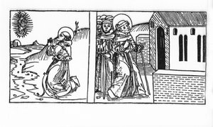 Das Leben des Heiligen Bernhard von Menthon (923 - 1008). Gravur aus „Leben der Heiligen - Sommerteil“ (Das Buch der Heiligen) von Jacobus (James) von Voragine (1228-1298). Lübeck 1488.