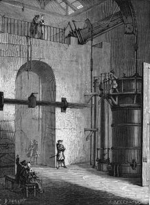 Der Marquis de Jouffroy (1751-1832) studierte die Feuerpumpe von Chaillot, um sie auf die Schifffahrt anzuwenden. In „Album de la Science“, Éditions Jouvet.