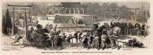 Der Mikado (Kaiser von Japan) Knappe Feld in Kioto (oder Kyoto), Trainings- und Übungsstrecke für kaiserliche Pferde. Gravur zur Illustration der Reise nach Japan, 1863-1864, von Aimé Humbert, Minister der Schweizerischen Eidgenossenschaft, in „Le tour du 
