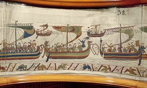 Die normannische Invasionsflotte überquert den Kanal, Teppich von Bayeux