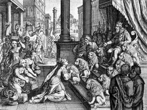 Die Königin von Saba vor König Salomo - Gravur aus einer Bibel des 17. Jahrhunderts von Unknown artist