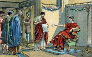 Der römische Kaiser Konstantin (272-337) erließ die ersten religiösen Gesetze zur Gleichstellung der Glaubensrichtungen. Chromolithographie aus dem späten 19. Jahrhundert