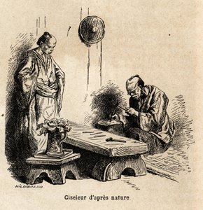 Der Naturbildhauer. Gravur zur Illustration der Reise nach Japan in den Jahren 1863-1864, von Aime Humbert, Minister der Schweizerischen Eidgenossenschaft, in „Le tour du monde, nouveau journal des voyages“, veröffentlicht unter der Leitung von Edouard Cha