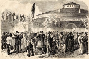 Die Ankunft der Auswanderer in New York im April 1865. Zeichnung von Mr. Shanly. Gravur aus dem 19. Jahrhundert