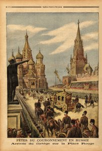 Die Ankunft des Zuges auf dem Roten Platz (Moskau) anlässlich der Krönung von Zar Nikolaus II.