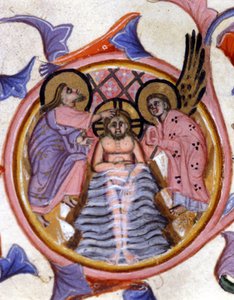 Die Taufe Christi im Jordan durch Johannes den Täufer - nach einer Miniatur eines Manuskripts aus dem 14. Jahrhundert