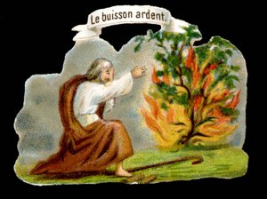 Der brennende Dornbusch - Volksbild. Chromolithografie des 19. Jahrhunderts