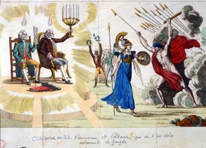 Das Jahrhundert der Aufklärung: Philosophen Jean Jacques Rousseau und Voltaire, aus der Vergangenheit, erleuchten das Volk - Allegorie von Unknown artist