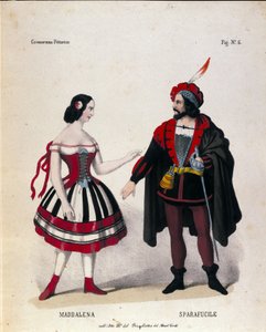 Die Charaktere Maddalena und Sparafucile im 3. Akt der Oper „Rigoletto“ von Komponist Giuseppe Verdi (1813-1901)
