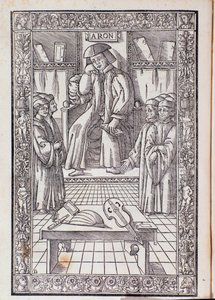 Der Komponist und Musiktheoretiker Pietro Aaron als Vorsitzender unter seinen Schülern. Illustration aus Toscanello in musica