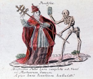 Der Totentanz, der Papst und ein Skelett (Druck) von Unknown artist