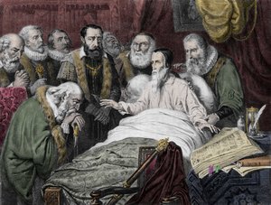 Der Tod von Jean Calvin (1509 - 1564).