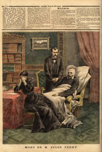 Der Tod von Jules Ferry (1832-1893), ein republikanischer Politiker, Verteidiger der Laienschule und Befürworter der kolonialen Expansion. Gravur in „Le petit journal“ 1/04/1893. Sammlung Selva von Unknown artist